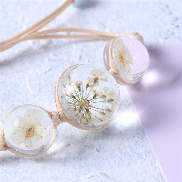 

crystal glass ball charm bracelet boho vintage charm bracelet women's weave multilayer leather lucky leaf clover flower, Black