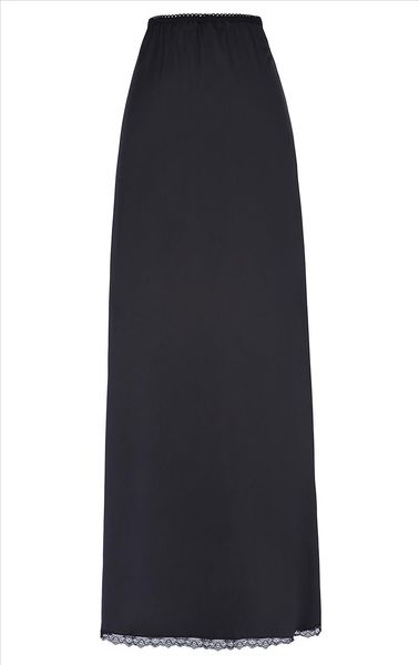 

long skirts womens 36" comfortable satin high waist slip half slip undergarment solid lace floral hem skirt ladies party skirt, Black