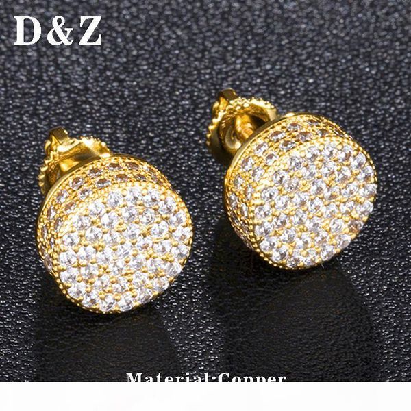 

d&z men's hip hop iced out micro paved cz round stud earrings for male luxury party jewelry brincos, Golden;silver