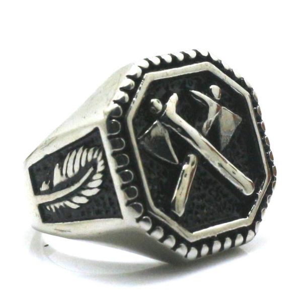 

mens boys 316l stainless steel cool axe cool feather ring ing, Golden;silver