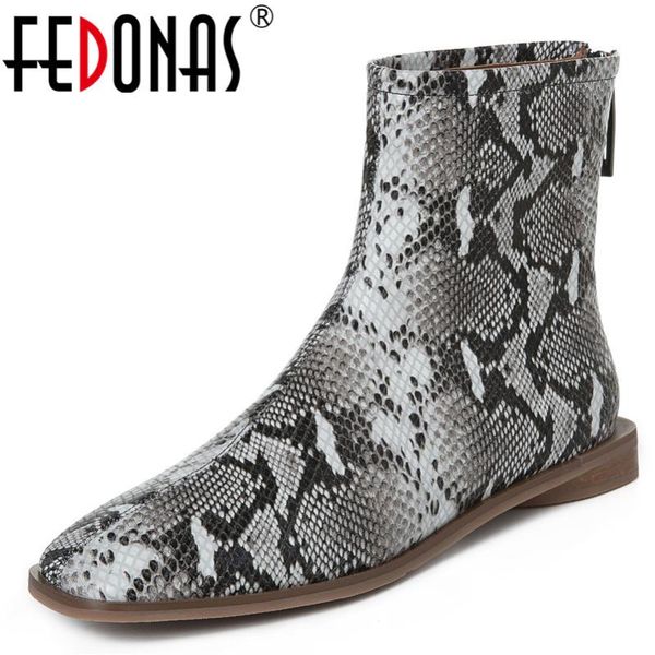 

fedonas 2020 new fashion square toe low heels women ankle boots autumn winter genuine leather party basic shoes woman, Black