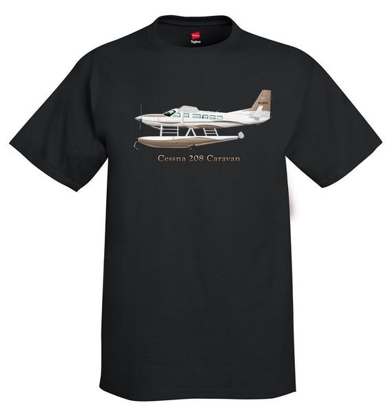 

2019 новый короткие рукава мужчины 100% хлопок cessna 208 с поплавками самолет t-shirt - персонализированный с вашей футболочку