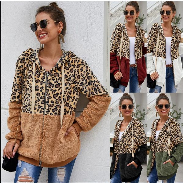 

5 colors red winter fleece sweater fashion leopard patchwork fluffy sweaters warm zipper pullovers women autumn coat plus, Black;brown