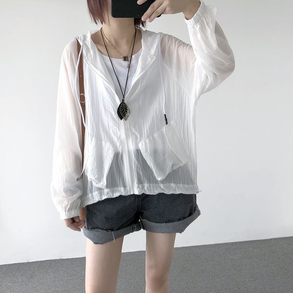 

summer loose sun-proof clothing women thin pockets solid color full sleeve casual coats female wild, Black;brown