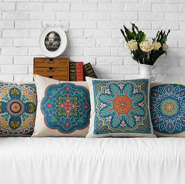 

vintage blue floral cushion covers linen cotton flower decorative throw pillows cover sofa decorative throw pillows