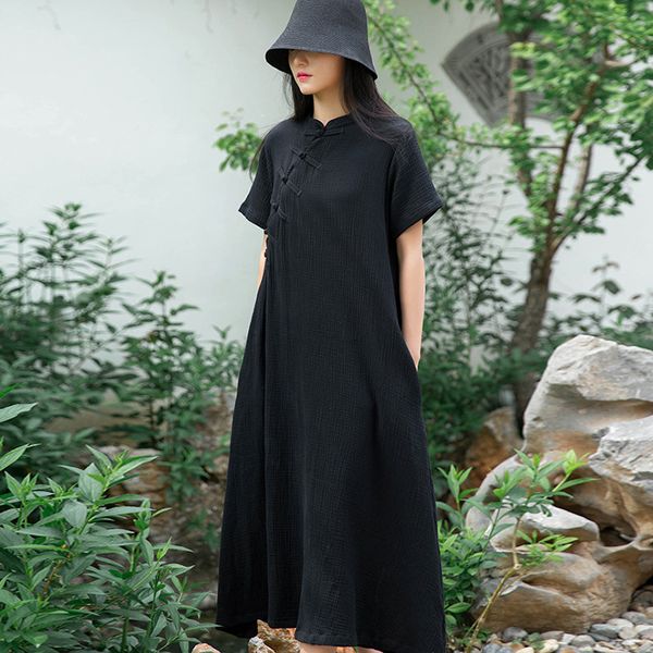 

casual dresses nini wonderland summer white dress nation style midi women cotton linen vintage robe 2021 loose, Black;gray