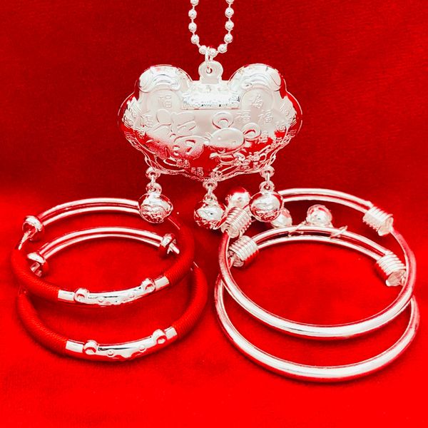 

womens fashion jewelry baby silver bracelet s999 sterling silver rat pig newborn baby longevity locket silver accessories full moon gift set