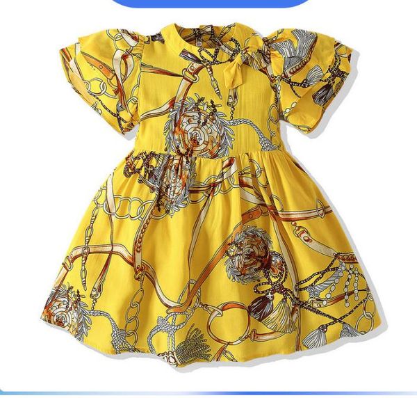 Yaz Yeni Kız Prenses Etek, Kısa Kollu Etnik Stil Bel Boyun Bowknot Elbise 2-6 yaşında Ly050