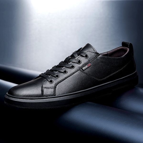 

genuine leather men casual shoes autumn fashion sneakers footwear soft male flats shoe lae up oxfords mens shoes man designer, Black