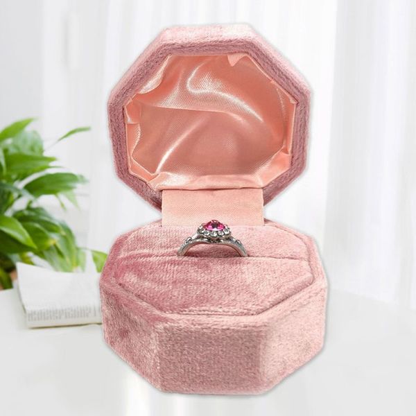

velvet single ring box octagon wedding ceremony ring box for jewelry with lid y3ne, Pink;blue