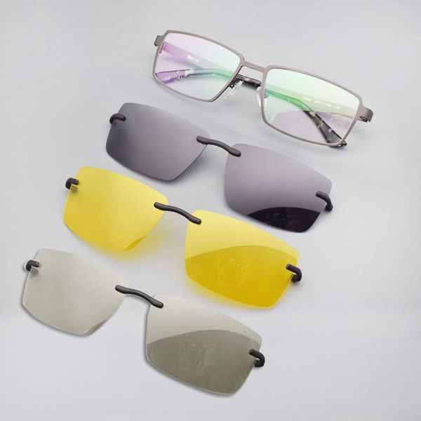 

full frame titanium for men square matte black light with magnetic sucker lens night vision 3d film large wide face 509