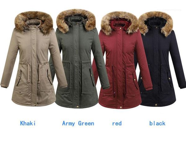

long coat womens winter jackets 4 colors long casual cotton hooded coat slim hooded fleece warm coats fur hats detachable, Black;brown