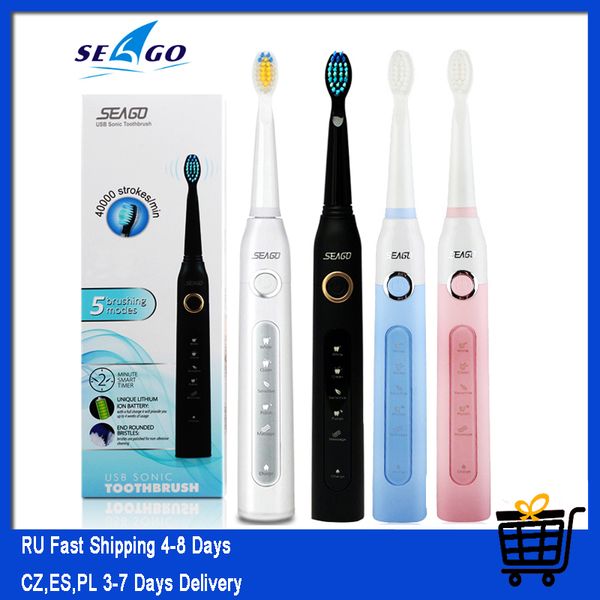 

Seago SG-507 Sonic Electric Toothbrush Adult Timer Brush USB Rechargeable Electric Tooth Brushes with 3pc Replacement Brush Head
