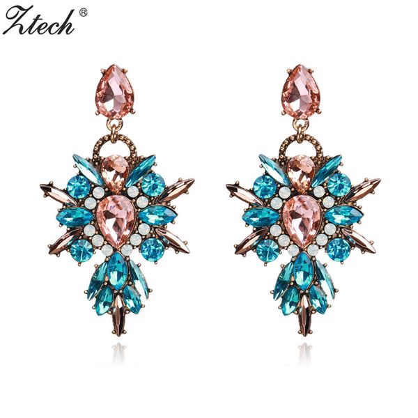 

ztech luxury starburst pendant 10 colors gem crystal drop earrings big flower statement earrings party wedding jewelry brincos, Silver