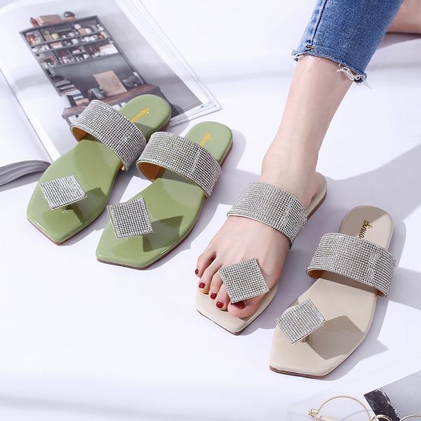 

summer crystal clip toe slingback women sandals beach shoes women flipflops slip on fairy rhinestones flat femmes sandalias 2020, Black