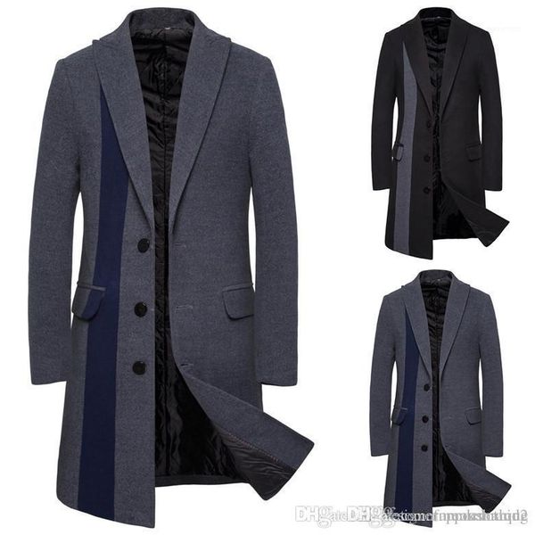 

coats winter solid color lapel neck middle long mens jackets single breasted fashion male overcoat designer mens wool, Black