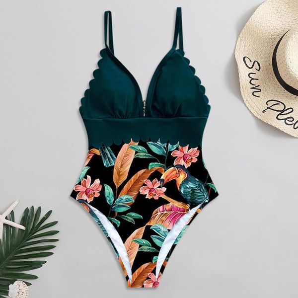 

2020 Sexy One Piece Swimsuits Female Shoulder Floral Women Swimwear Push Up Bathing Suits Bodysuits Beach Wear Ruffle Monokini