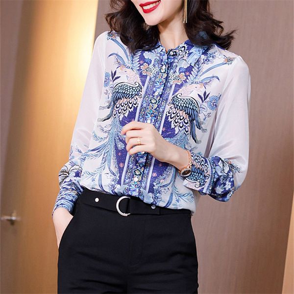 

women's blouses & shirts korea long sleeve v-neck chiffon women blouse elegant office ladies autumn vintage printed blusas mujer, White