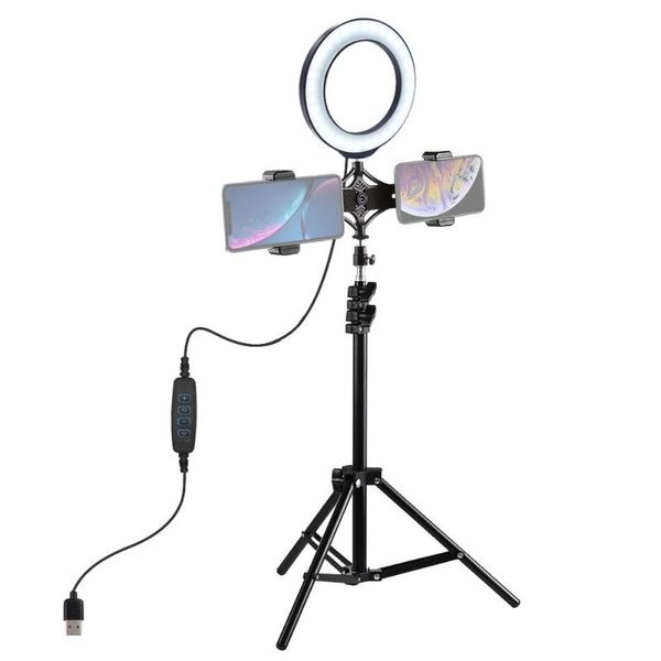 

1.1m алюминиевый штатив + 6,2" 16 см led ring light для макияжа видеоблог видео прямая трансляция + dual мобильного телефона держатель для р