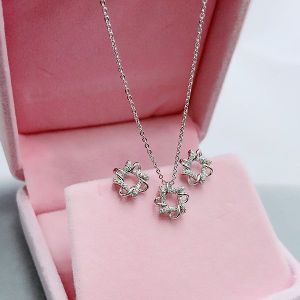 

vanifin fashion jewelry delicate geometry surround zircon micro inlay necklace with earrings for everyday wedding gift, Silver