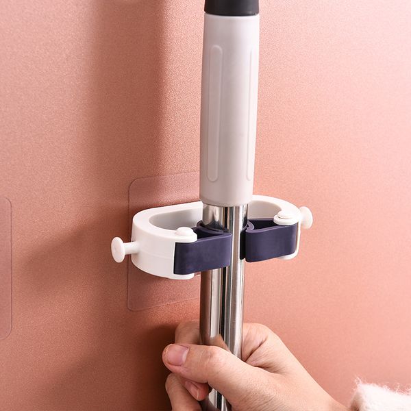 

white blue mop clip broom holder mop hanger storage rack organizer clips mounted hanging mop hook