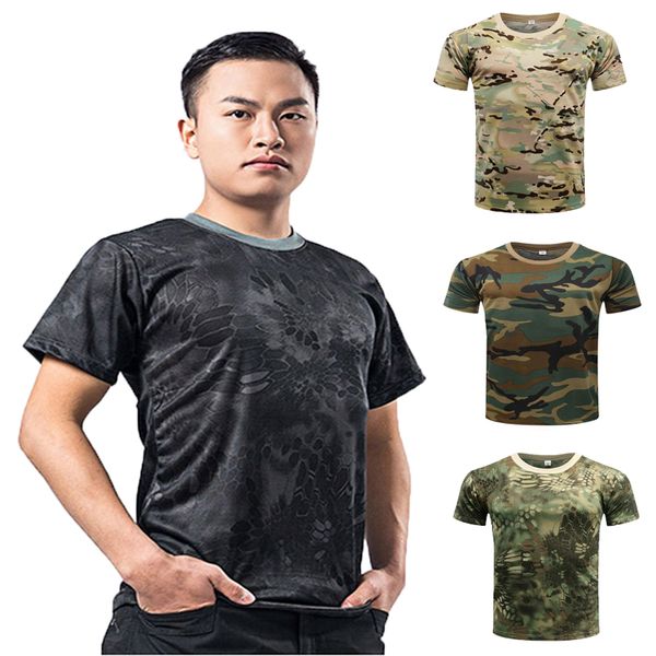 

outdoor t-shirts t-shirt men summer quick dry camouflage o neck short sleeve casual tee t shirt for sports tactical combat camping hiking, Gray;blue