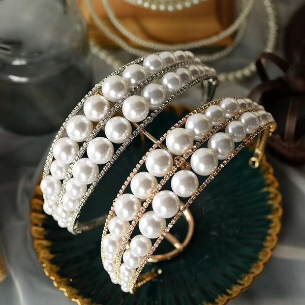 

european pearls brides crystal tiaras crowns bridal headpieces evening hair jewelry, Golden;silver