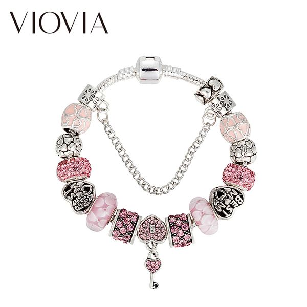 

viovia pink crystal beads bracelets & bangles fine key pendant fit original charm bracelets for women gift diy jewelry b17122, Red;blue