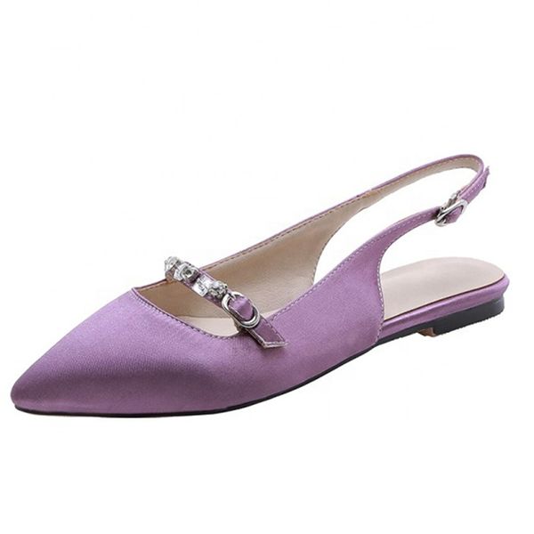 

fashion women flat ballet dress shoes pointy toe silk satin slingbacks shoes office girl rhinestone daily life casual, Black