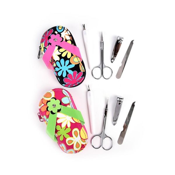 DHL Wholesale Flor Slipper Nail Ferramenta Kit Dos Desenhos Animados Cute De Manicura De Aço Inoxidável Manicure Care Tools Nail Art Manicure Set