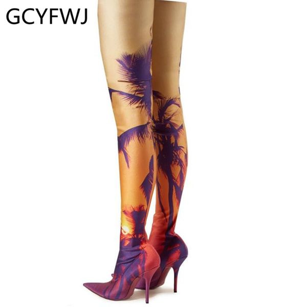

boots gcyfwj women thigh high slip on stiletto heel socks stretch elastic pointed toe over the knee, Black