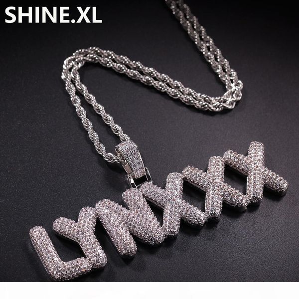 

a-z custom name small bubble letters necklaces & pendant charm men's zircon hip hop jewelry with 4mm gold silver rope chain
