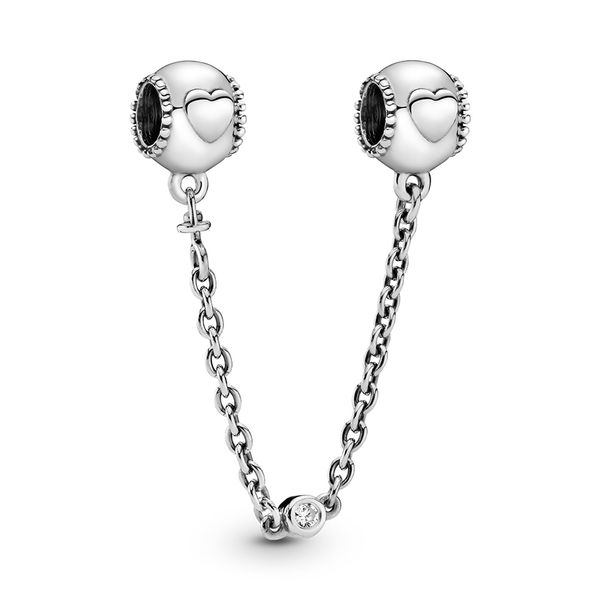 

authentic ale 925 sterling silver embossed hearts safety chain charms beads fit pandora style bracelet for diy fashion jewelry design making, Black