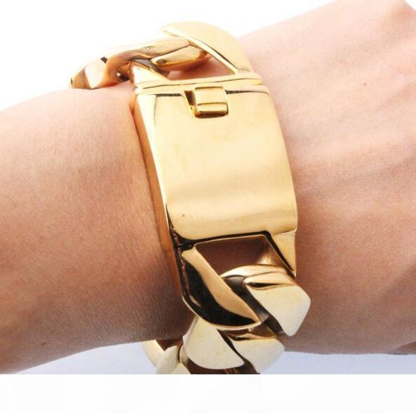 

23cm (9 inch) or 21.5cm (8.5 in) jewelry large 316l stainless steel jewelry gold miami cuban curb chain bracelet bangle heavy huge 26mm mens, Black