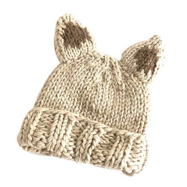 

women's autumn and winter cute ear wool hat, simple warm knitted hat, Blue;gray