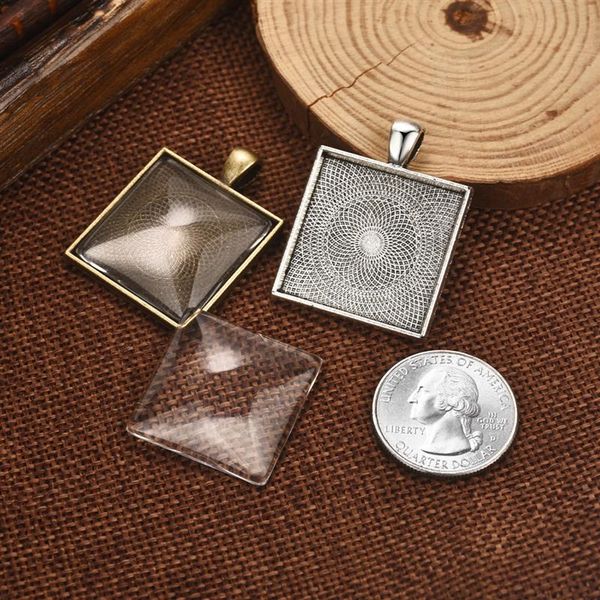 

5pcs/lot square pendant setting fit 25mm glass cabochon cameo necklace base tray bezels blank square diy jewelry making findings