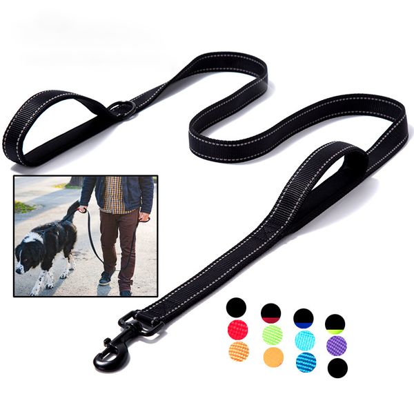 

2 handle large dog leash reflective big dog walking leashes double handle pet training lead rope comfortable diving cloth padded