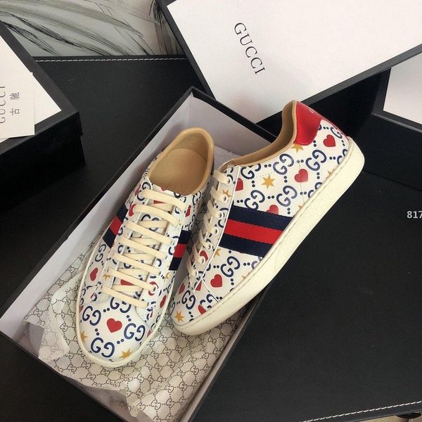 

2019 fashion sneakers luxury fashion printed patterns flat red green strips with box and dusty bag lace up wholesale, Black