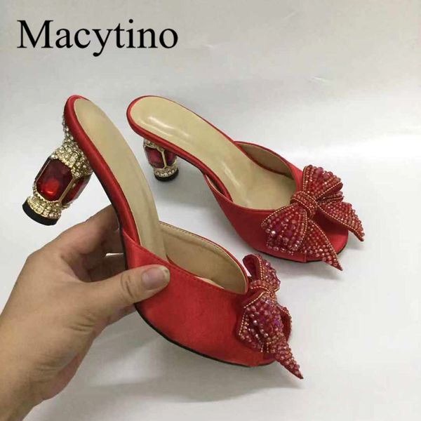 

macytino satin mules crystal kitten heel bowtie shoes women formal dress slippers customized shoes plus size slides, Black