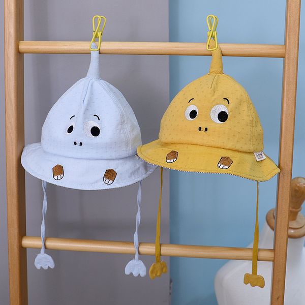 

baby boy girl hat eyes fisherman bucket hat cartoon children's 2020 spring and summer new outdoor baby basin caps korean sun, Yellow