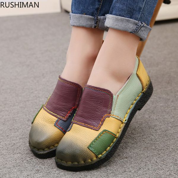 

rushiman women's shoes spring casual shoes 2020 new women hip-hop hip-hop flat non-slip patch leather size 35-41, Black
