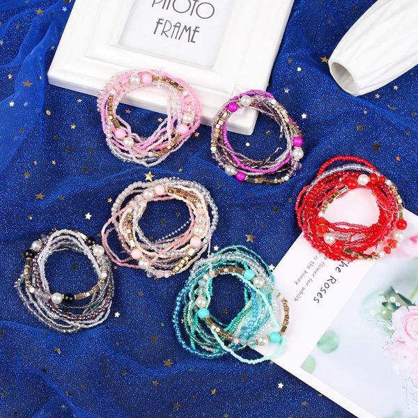 

2020 bohemian ethnic multilayer elastic vintage new beads bracelets boho statement tassel pearl charms wrap bracelet bangles, Black