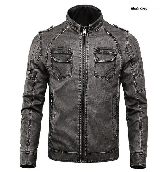 

leather clothing plus velvet washed leather slim style men overcoat men's leather clothing standard us version, Black