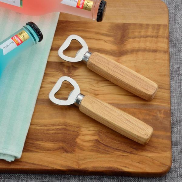 

new wood handle bottle opener handheld protable stainless steel beer openers home kitchen tools wedding gift customizable dbc bh3618