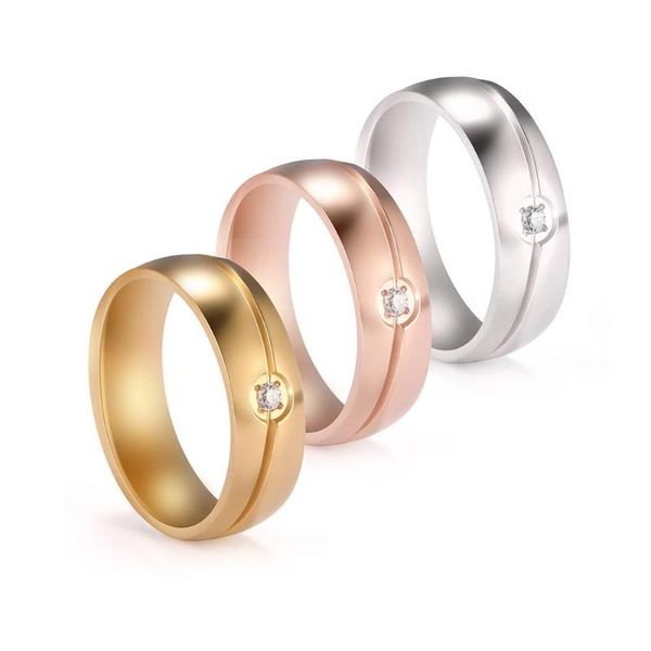 

my shape 316l stainless steel rings silvery rings rose gold color clear zircon women finger ring jewelry gift 17 18 19mm, Golden;silver