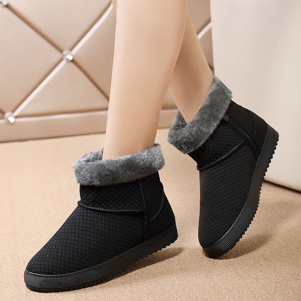 

snow boots women boots non-slip women plush winter fur warm ankle for waterproof booties botas mujer, Black