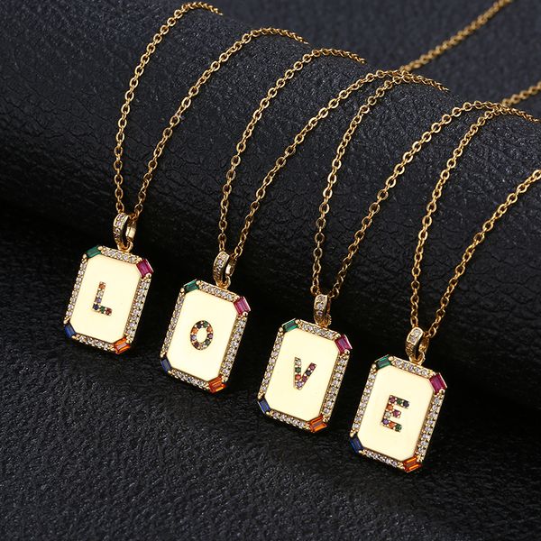 

luxury stainless steel chain copper gold plated rainbow a-z letter pendant necklace for women initial cz necklace jewelry, Silver