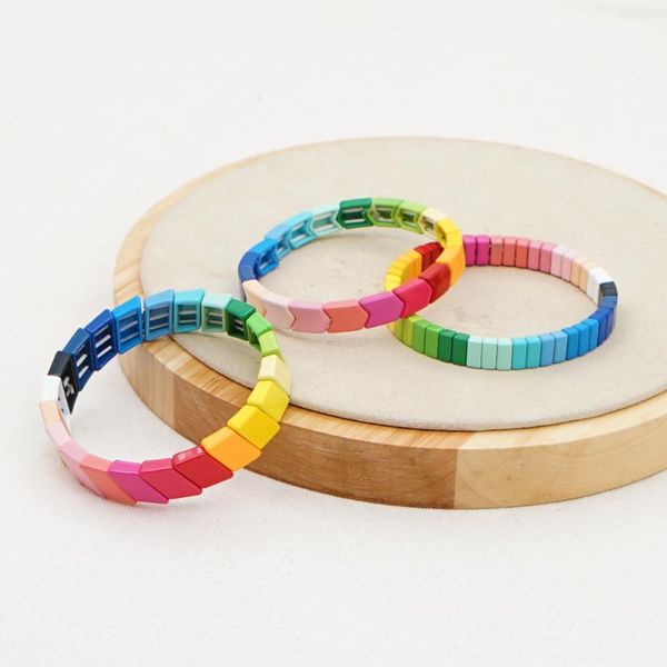 

charm bracelets shinus rainbow bracelet 2021 trendy bohemian women bangles enamel tile colorful jewelry gift, Golden;silver