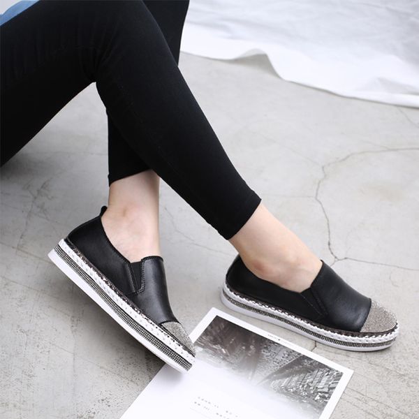 

genuine leather loafers shoes 2020 walking crystal rhinestone woman flats sneakers ladies outdoor driving shoes zapatos de mujer