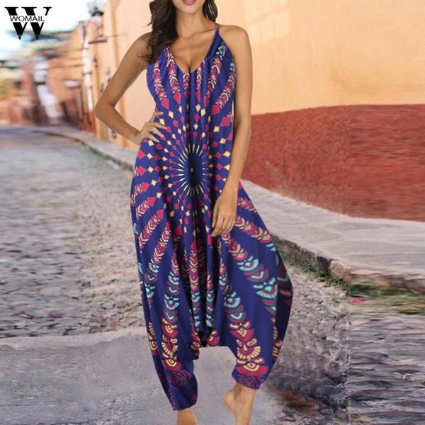 

womail fashion jumpsuit women's casual loose harem pants hollow out chiffon print v-neck jumpsuit for ladies dropship may29, Black;white